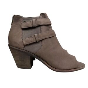 Eileen Fisher Women Ankle Boots Nubuck Peep Toe Block Heel Taupe Zip Up Size 10